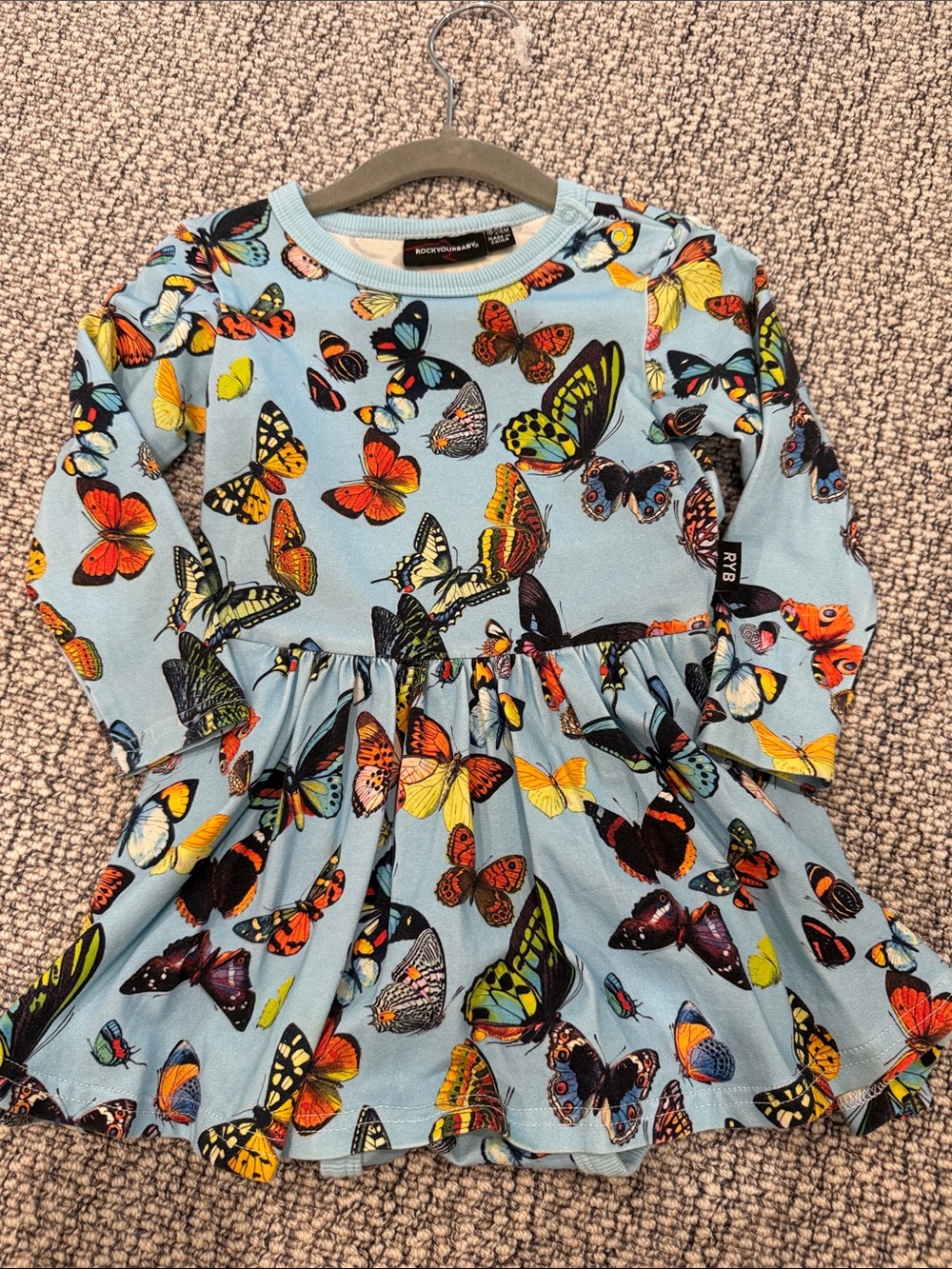 Rock Your Baby Blue Dress with Colorful Butterfly Print